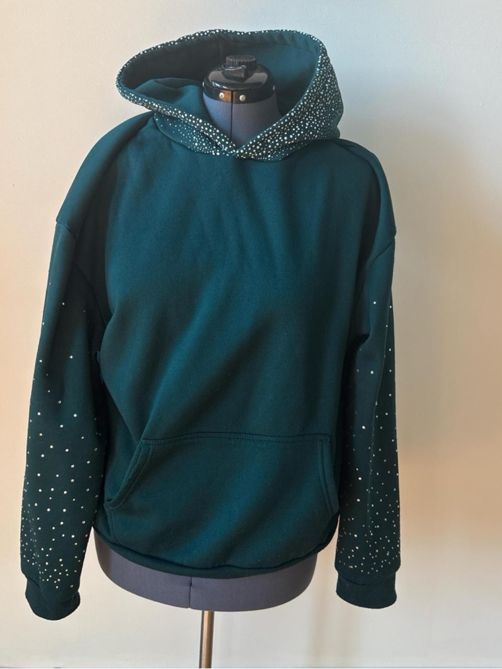 Green Hoodie with Sparkling Stud Details